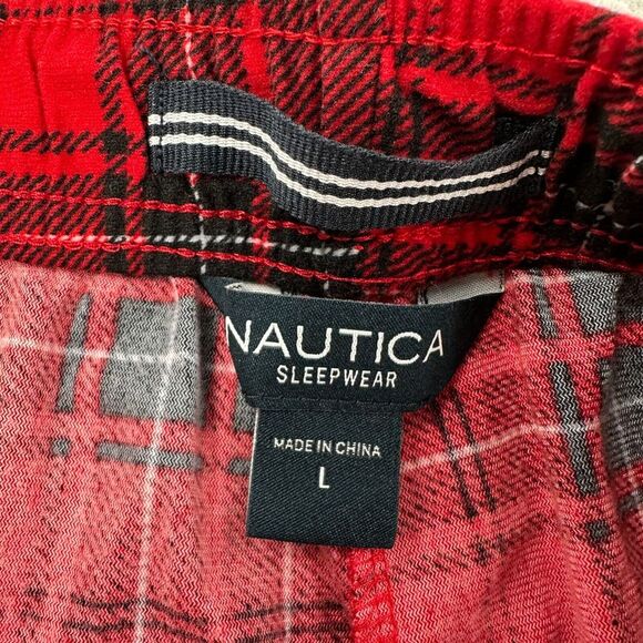 Nautica Flannel Pajama Set Men LARGE Red Plaid Matching Top‎ & Fleece Pants - Picture 13 of 15
